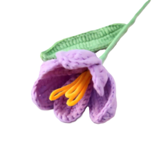 氣球派對多 手工編織康乃馨花束 畢業/生日/母親節禮物 永生花裝飾, 紫色-編織鬱金香(單支)+精美花套1入