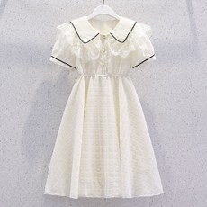 DIU 女童連衣裙夏季洋氣蕾絲娃娃領公主裙薄款兒童雪紡裙子長裙