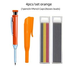 연필 캡이 있는 2.8mm 솔리드 목수 목공용 샤프너가 내장된 깊은 구멍 기계식, 04 orange set