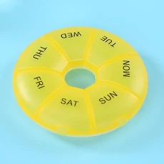 1Pcs 라운드 알약 케이스 플라스틱 7 일 주간 태블릿 사탕 상자 휴대용 스토리지 홀더 여행 주최자 컨테이, 01 Yellow