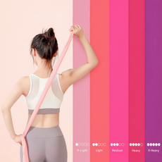 강플로 요가 필라테스 5종 라텍스 밴드, 1세트, 핑크,코랄,로즈,퍼플,다크퍼플