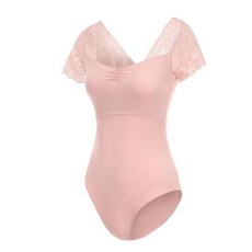 Lanbodance 여성용 반소매 레오타드 발레 댄스 성인 발레리나 댄스 코스튬 라이트 그린 레이스, 핑크 레이스