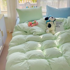 1급 믹스매치 단색 워시드 면 4종 세트 초부드러운 구름 면 기숙사 3종 세트 4종 세트, 카테고리 A - 믹스 앤 매치 - 조류 녹색 하늘색, 0.9m 침대 시트 3종 세트(이불커버 1.5x2m)