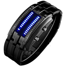 Gosasa 남성용 LED 디지털 손목 시계 미래형 바이너리 디스플레이 스테인리스 스틸 팔찌 방수 테크 스타일 캐주얼 및 패션 웨어 블랙. 디지털 쿼츠 무브먼트_14052