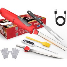 무선 전기 칼 간편 슬라이스 및 조립 가능 저장 케이스 포함 톱니날 블레이드 카빙 세트 인체공학적 손잡이와 안전 잠금장치 탑재 칠면조 고기 빵 갈비 필레 폼용, 필렛나이프 정육 오로시 생선 무선 전기 칼 간편 슬라이