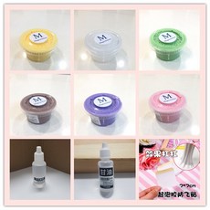 M家史萊姆 台灣生產製作！起泡膠 全款14色 送小蘇打水 起泡貼 透泰, 1個, 組合二：6款+2蘇打水+1甘油+1起泡貼, 多色