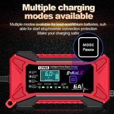 12V 6A 자동차 배터리 충전기 펄스 수리 LiFePO4 14.6V 스마트 AGM 딥 사이클 젤 납산 바이크 오토바이, 02 Yellow-EU Plug, 1개