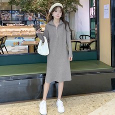 임부복 가을겨울 디자인감 롱 퍼 니트 심플