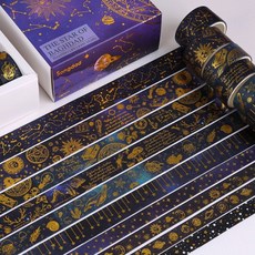 Songdao 浮生光年燙金膠帶套裝 巴格達之星主題 1.5cmx2m 5卷入 PET裝飾手帳膠帶, 1個, 巴格達之星