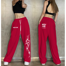 루트엑스 댄스복 MIYAGE 스트레이트 와이드 코튼 루즈핏 힙합 팬츠, 버건디(고급원단)
