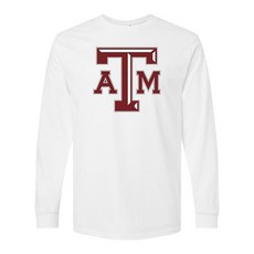 World and Space University College Heritage 로고 면 티셔츠 긴팔 유니 텍사스 A&m - 마룬 M