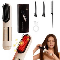 2026 New Go Brush Pro - 여행용 3가지 온도 휴대용 무선 헤어 스트레이트너 브러시 30초 빠른 열 및 LED 디지털 디스플레이(°C/°F) 뒷면의 시원, 2026 New Go Brush Pro - 여행용 3가