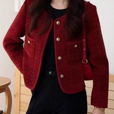 COSYEVNO 여성 트위드 재킷 가을 패션 루즈핏 노카라 숏 긴팔 상의 결혼식 하객룩 lyjchnjk-04