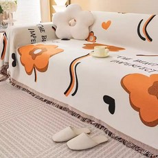 고양이 발톱 방지 소파 커버, 180x200 (1인용), 잉글리시 플라워 오렌지