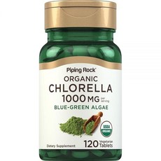Piping Rock Chlorella | 채식주의자 태블릿 120정 | 1000mg | 깨진 세포벽 | 블루 그린 조류 | 글루텐 프리 및 GMO 프리 보충제, 1개