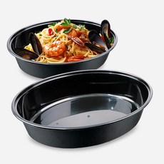 타원형 밀폐용기 파스타 덮밥포장, 1000ml, 검정, 50세트, 용기+뚜껑