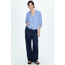[국내발송] ZARA 여성 린넨 깅엄 체크 셔츠 - 크림 / 블루 2081/813/080 494088