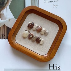 DFMEI 高級暖棕米配色手工穿戴甲輕奢手繪格紋造型通勤日常短款美甲成品, 1個, 1g, 如圖:L