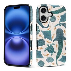 아이폰 17 프로용 케이스 매트 소프트 실리콘 + 하드 PC 긁힘 방지 풀 바디 견고한 충격 방지 보호 2-in-1 케이스 여성 남성용 - 성모 마리아 꽃 콜라주, IPhone 17 -No Magnetic, 고래 상어 거북이 바다 산호