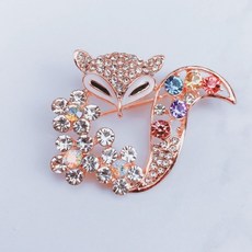 女士狐狸胸針 時尚珠寶 水鑽點綴, 彩鑽金色, 1個