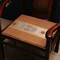 藤席坐墊，涼感冰絲，透氣舒適，新中式餐椅墊, 藤席-深藍色,坐墊：38*44*厚3cm, 1個