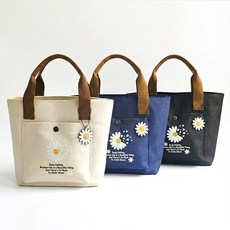 언즈 데이지 하트 에코백 스마일 캔버스백 쇼퍼백 도시락 텀블러 미니 손목 가방, 하트 블랙, 1개