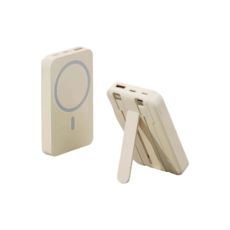 【台灣出貨 保固五年】20000mAh 磁吸無線充電行動電源 PD雙向快充 自帶線支架, 奶油黃【有線22.5W+無線磁吸15W】