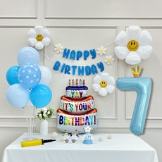 연지마켓 생일 파티 케이크 데이지 왕관 숫자 풍선 가랜드 세트, 1세트, 케이크 블루B 7