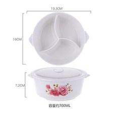 陶瓷分格便當盒，附蓋，適合學生及上班族，可用於微波爐加熱, 1個, 倖福滿堂圓型三格碗