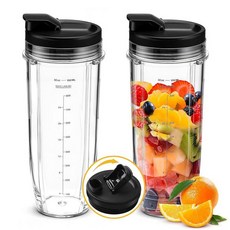 교체용 473.2ml(16온스) 블렌더 컵 2개 닌자용 Sip & Seal 뚜껑 4개 BL660 BL740 BL770 BL780 BL810 BL820 BL830 QB3000, 32oz Ninja Blender Cup