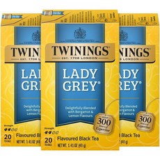 Twinings Lady Grey Tea 오렌지 껍질 레몬 자연 추출물 시트러스 향이 나는 신선하고 상쾌한 홍차 카페인 티백 개별 포장 20개 3팩 262817