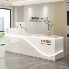 吧臺收銀臺烤漆小型服裝店美容院櫃臺簡約商用吧臺公司前臺接待臺, 白石紋+黑石紋右高（亮光烤漆）,200x60x100, 1個