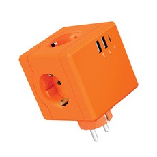 티메코 SF코팅 큐브 디자인 멀티탭 4000W 고용량 3구 (USB-A 2포트 C타입 1포트), 1개, 오렌지, 7.6cm