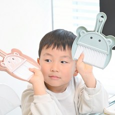 KC인증 1+1 캔디베어 빗자루 쓰레받기 세트 어린이 미니 청소용품 준비물, 1세트, 블루+핑크