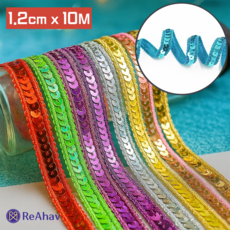 레아하브 샤인벨 스팽글 레이스 반짝이 리본, 1개, 청록