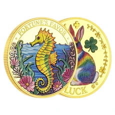 기념 주화 금도금 클로버 인감 컬러 인쇄 기념품 동전 해마 토끼는 운명이 행운의 동전을 선호합니다, [02] 금