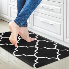 Tititex Boho 블랙 주방 매트 쿠션 피로 방지 러그 43.9 x 71.1cm(17.3 28인치) 1.2cm(0.4인치) 두께 미끄럼 방지 방수 클래식 스탠딩 데, Tititex Boho 블랙 주방 매트 쿠션 방지 러그