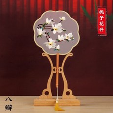 團扇 手扇 雙麵刺繡團扇 宮扇古風圓扇複古中國風蘇繡旂袍漢服跳舞配飾成品繡花 扇子 手持扇 FZPE, 雙面八瓣-梔子花開