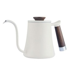 Tiamo 小蠻腰細口壺 600ml HA1644WH (木柄/白) 手沖咖啡壺, 1個, HA1644WH白色/木柄