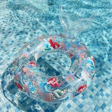 유아동 어린이 인어 공주 반짝이 원형 튜브 인스타 감성 사진 물놀이, 1개, 투명반짝이