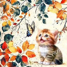 TS 可愛動物0304蝶谷巴特餐巾紙 藝術紙 Decoupage餐巾紙 可愛動物圖案 拼貼藝術材料, 1個, 22.5x22.5