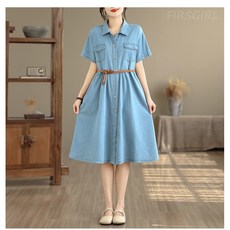 FIRSGIRL 여름 여성 데님 벨트 원피스 날씬해보이는 슬림핏 청원피스