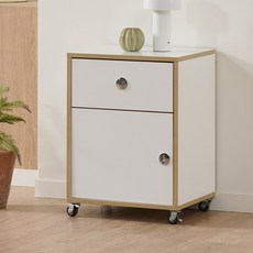 리드로퍼니처 온드 이동식 서랍 수납장 침대 협탁 사이드 소파 테이블, 화이트+자작엣지