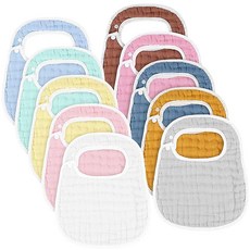 Loopeer 모슬린 아기 턱받이 반다나 침흘림 턱받이 유니 남아 여아용 부드러운 면 침흘림 조절 가능 침 흘림 및 치발기 아기 남아 신생아용(컬러풀), 1, 10