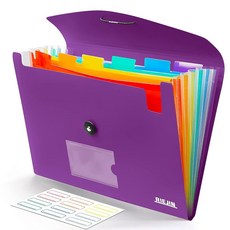 아코디언 파일 정리함 7 포켓 라벨 문서용 플라스틱 편지 A4 용지 - 녹색, 04-purple