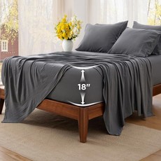 Bedsure 딥 포켓 트윈 시트 - 4피스 프리워싱 초소프트 세트 최대 18인치 두께 통기성 및 안전한 착용감 호텔 럭셔리 침구 그레이
