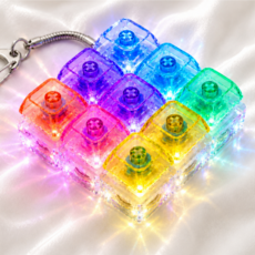 키캡월드 LED 레인보우 투명 키캡 키링 클리커 감성 딸깍이, 1개, 레인보우 9구 1개, 레인보우 9구