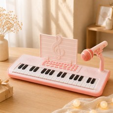 兒童電子琴 37鍵 玩具鋼琴 附麥克風 USB充電 樂譜支架 音樂啟蒙 3-6歲生日禮物, 蜜桃粉, 1個, 音樂電子琴
