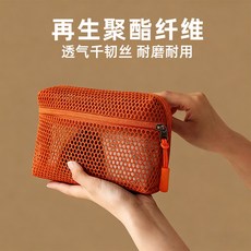 MUJl風 再生聚酯纖維化妝包 小號便攜口紅收納袋 透氣透明雜物袋