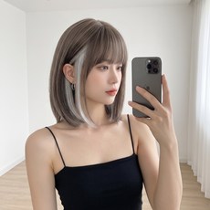 35CM 전체 가발 생머리 여성 단발가발(가발 수납포켓 포함), 1개, 라이트브라운 그러데이션 화이트